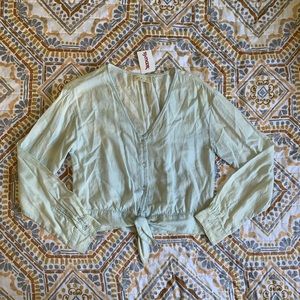 Cloth & Stone Light Blue Button Up Blouse with Tie Front